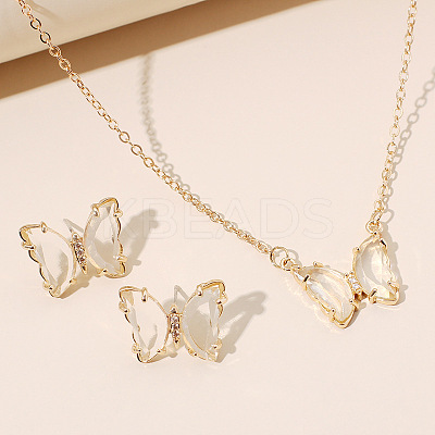 Butterfly Acrylic Rhinestone with Iron Pendant Necklaces & Stud Earrings Sets for Women WGFFCAF-04-1