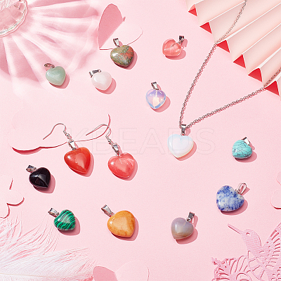 25Pcs Heart Natural & Synthetic Gemstone Pendants PH-G-G755-01-1