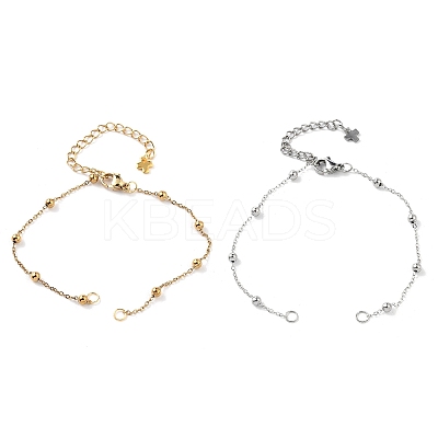2Pcs 2 Colors 304 Stainless Steel Round Ball Cable Chain Bracelet Making AJEW-JB01331-1