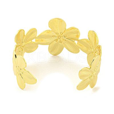 Flower Rack Plating Brass Open Cuff Bangles for Women BJEW-P322-05G-1