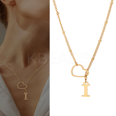 1Pc Letter & Heart Stainless Steel Lariat Necklaces for Women NJEW-LP0002-87G-I-1