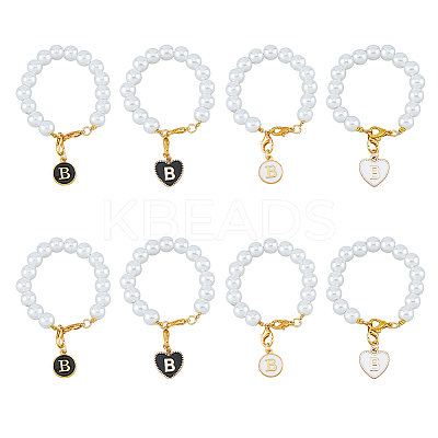 Heart/Flat Round with Letter B Alloy Enamel Pendant Decorations HJEW-AB00692-1