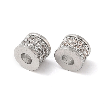 Brass Micro Pave Clear Cubic Zirconia Beads KK-P234-33P-1
