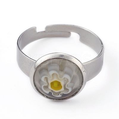 Adjustable Handmade Millefiori Glass Finger Rings RJEW-JR00322-1
