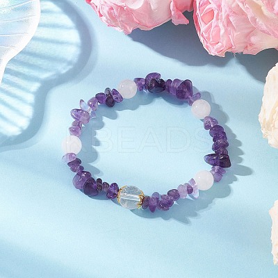 Natural Amethyst & Quartz Crystal & Malaysia Jade Beaded Stretch Bracelets for Women BJEW-JB12305-03-1