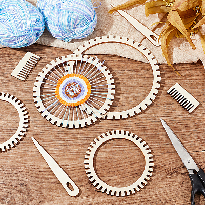 Gear Shape Wooden Cicular Weaving Loom Sets WOOD-WH0029-09-1