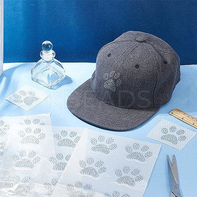 Paw Print Hotfix Glass Rhinestone DIY-WH0453-71B-01-1