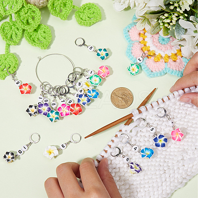 Polymer Clay Flower Pendant Locking Stitch Markers HJEW-SC00068-1