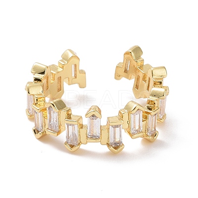 Clear Cubic Zirconia Rectangle Open Cuff Ring RJEW-P032-11G-1