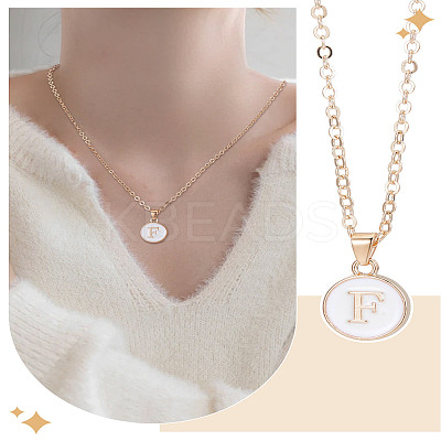 1Pc Zinc Alloy White Enamel Round with Letter Pendant Necklaces NJEW-LP0002-88G-F-1