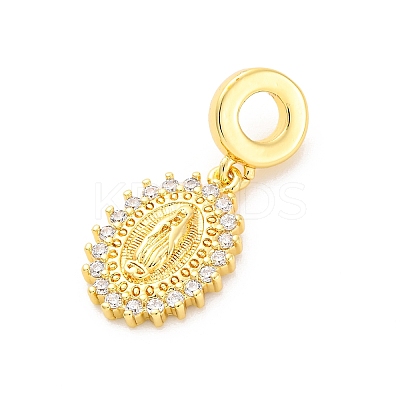 Brass Clear Cubic Zirconia European Dangle Pendants KK-D325-28G-02-1
