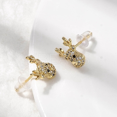 Deer Brass Micro Pave Clear Cubic Zirconia Stud Earrings EJEW-A146-03G-1