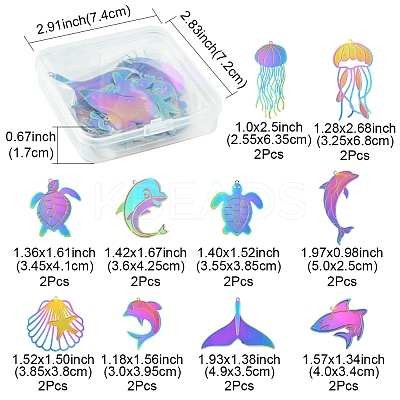 20Pcs 10 Styles Ion Plating(IP) 304 Stainless Steel Etched Metal Embellishments Pendants STAS-FS0001-53-1