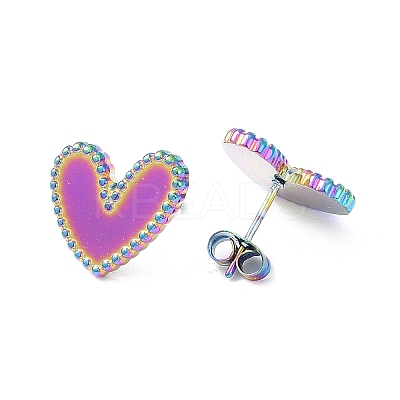 Ion Plating(IP) 304 Stainless Steel Heart Stud Earrings for Women EJEW-I285-09MC-1