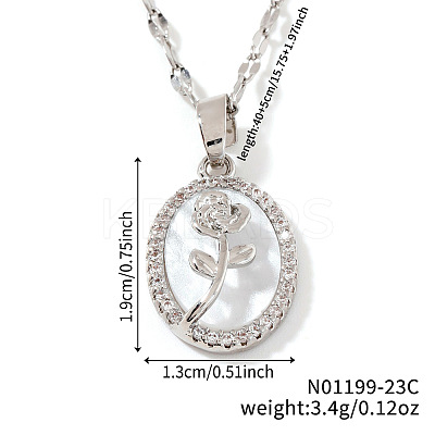 Elegant Brass Clear Cubic Zirconia Rose Oval Pendant Necklaces XA5195-1