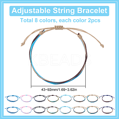 16Pcs 8 Colors Waxed Nylon Cord Multi-strand Bracelets BJEW-SC0001-37-1