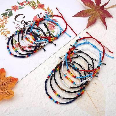 14Pcs 14 Style Glass Seed & 303 Stainless Steel Braided Bead Bracelets and Anklets Set SJEW-SW00003-07-1