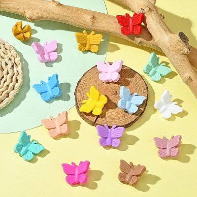 21Pcs 21 Colors Butterfly Food Grade Eco-Friendly Silicone Focal Beads SIL-CJ0002-29-1
