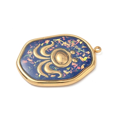 304 Stainless Steel Epoxy Resin with Natural Shell and Sequins Inside Pendants STAS-L026-17G-K04-1
