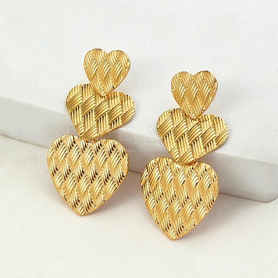 201 Stainless Steel Heart Dangle Stud Earrings EJEW-D084-16G-1