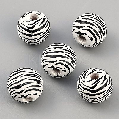 Zebra Skin Print Wood European Beads WOOD-WH0029-126B-1