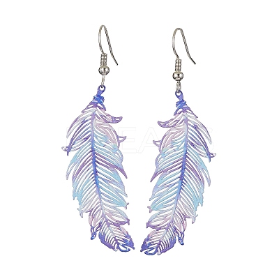 201 Stainless Steel Feather Dangle Earrings EJEW-JE05265-1