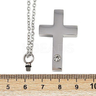 304 Stainless Steel Pave Clear Cubic Zirconia Cross Pendant Pet Urn Ashes Necklaces LS-NJEW-S455-07P-1
