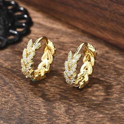 Brass Micro Pave Cubic Zirconia Huggie Hoop Earring EJEW-N011-03G-1