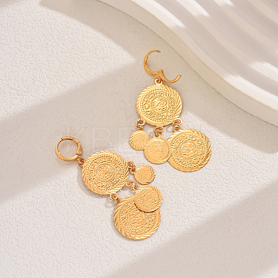 Vintage Brass Coin Tassel Hoop Earrings BH8763-1