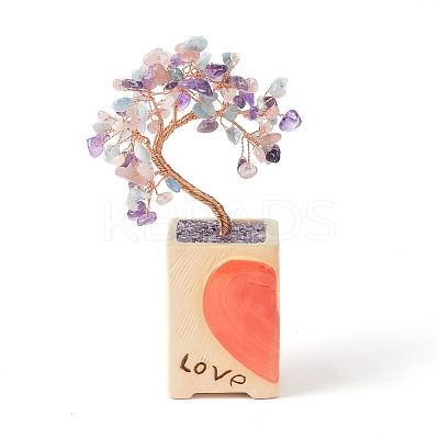 Heart Money Tree Natural Gemstone Bonsai Display Decorations DJEW-G027-16RG-02-1
