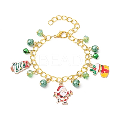 Christmas Alloy Enamel Charm Bracelets BJEW-JB12076-03-1
