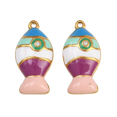 304 Stainless Steel Enamel with Rhinestone Pendants STAS-Z152-03G-01-1