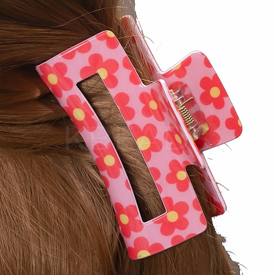 12Pcs 6 Colors Flower Pattern PVC Plastic Claw Hair Clips OHAR-CC0001-01-1