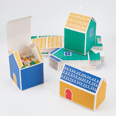 32Pcs 4 Styles House Shaped Cardboard Paper Foldable Gift Boxes CON-NB0002-23-1