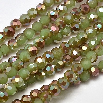 Faceted(32 Facets) Round Half Rainbow Plated Imitation Jade Electroplate Glass Beads Strands EGLA-J130-HR02-1