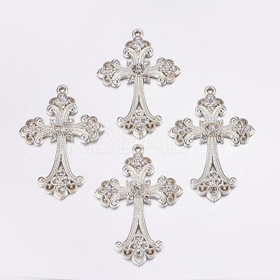 Alloy Rhinestone Cross Big Pendants ALRI-1475-S-NR-1