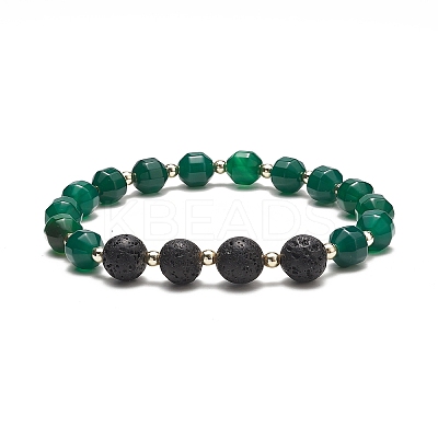 Natural Lava Rock & Dyed Agate Beaded Stretch Bracelet Sets BJEW-JB09181-1