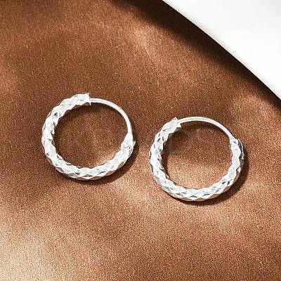 Brass Textured Hoop Earrings EJEW-F378-03A-S-1