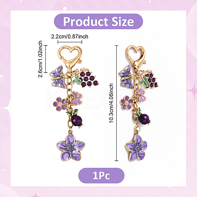 Grape Flower Butterfly Alloy Enamel Pendant Decorations HJEW-YW00149-1