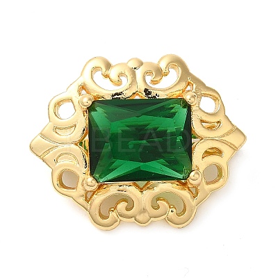 Brass with Glass Fold Over Clasps KK-G505-06G-1