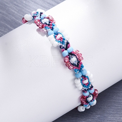 Flower Glass Seed Beaded Braided Bead Bracelets for Women Frineds BJEW-F493-10B-1