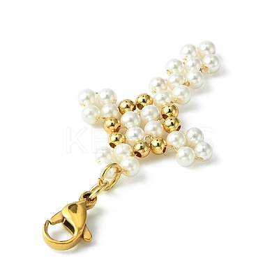 Shell Pearl & Brass Beaded Pendant Decoration HJEW-TA00046-1