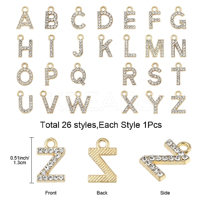 26Pcs 26 Styles Golden Tone Alloy Rhinestone Pendants FIND-FS0003-26-1