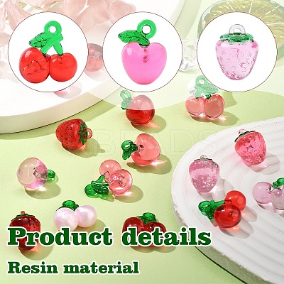 16Pcs 10 Colors Transparent Resin & Acrylic 3D Fruit Pendants FIND-YW0006-04-1