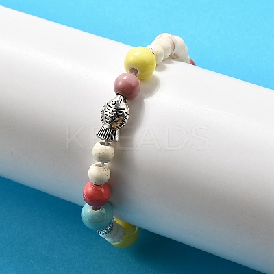 Porcelain Beads & Synthetic Howlite Beads Stretch Bracelets for Women LS-BJEW-D307-02C-1