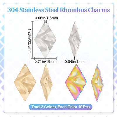 30Pcs 3 Colors 304 Stainless Steel Pendant STAS-BBC0001-48-1