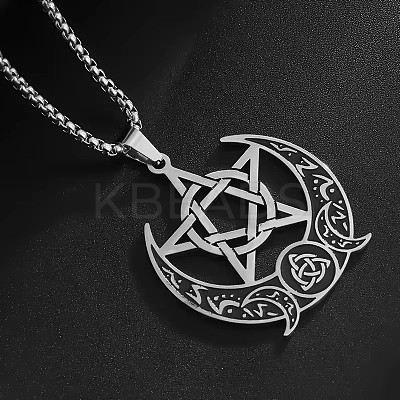 Moon Pentagram 201 Stainless Steel Pendant Necklaces for Women Men FS-WG0AEB1-01-1
