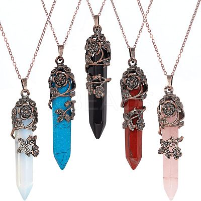 DIY 5Pcs Gemstone Pointed Pendant Making Kits DIY-NB0005-08-1