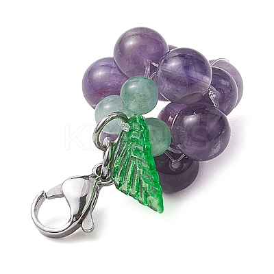 4Pcs 4 Styles Grape Natural Green Aventurine & Hemimorphite & Rose Quartz & Carnelian & Amethyst Pendant Decoration HJEW-TA00293-1