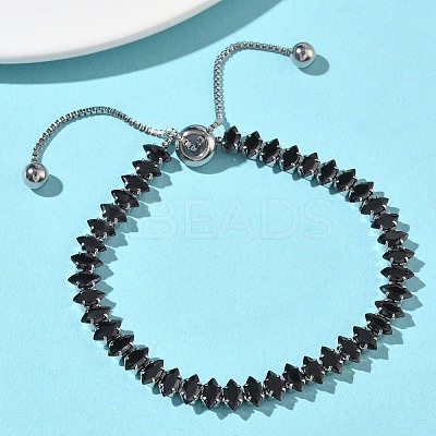 304 Stainless Steel Pave Horse Eye Jet Rhinestone Slider Bracelets for Women BJEW-G779-01P-1